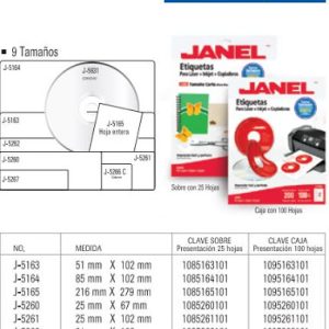 ETIQUETA LASER NO.J-5163 BCA. 5.1X10.2 CM C/100 *