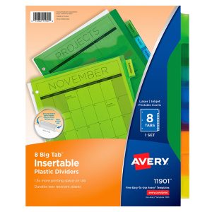 SEPARADOR AVERY 11901 MULTICOLOR C/8 PESTAÑAS INSERTABLES ***