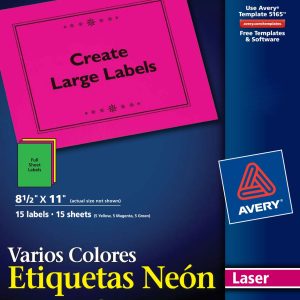 ETIQUETA AVERY NO.05975 LASER NEON CARTA VARIOS COLORES *