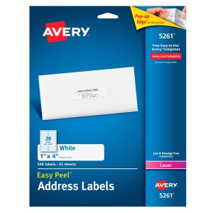 ETIQUETA AVERY NO.05261 LASER BLANCA 2.5X10.2 CM C/500 *
