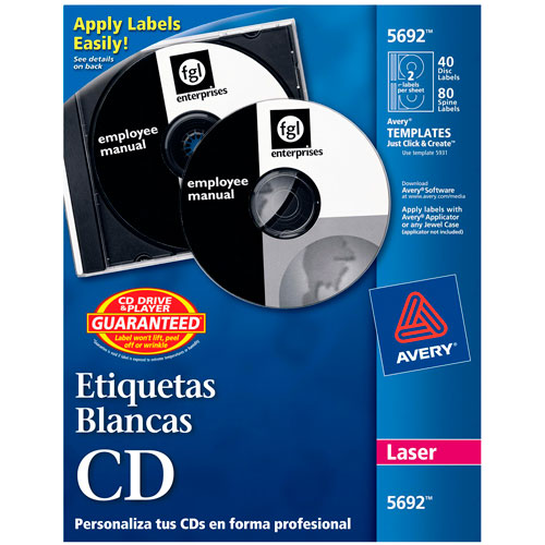 ETIQUETA AVERY NO.05692 LASER BLANCA CD C/40 Y 80 LOMOS *