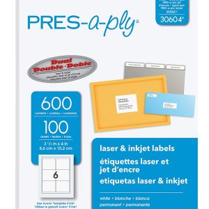 ETIQUETA AVERY NO.30604 LASER BCA. PRESAPLY 8.5X102CM 600 PZAS *