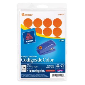 ETIQUETA AVERY NO.2106 REDONDA LASER NARANJA 3/4 C/1008 *