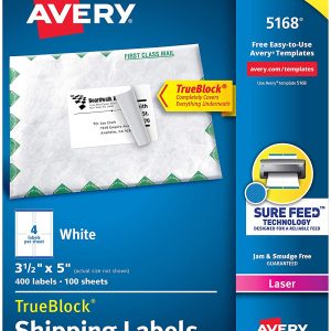 ETIQUETA AVERY NO.05168 LASER BLANCA 8.9X12.7 CM C/400 *