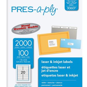 ETIQUETA AVERY NO.30601 LASER BCA. PRESAPLY 2.5X10.2CM 2000 PZAS *