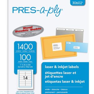 ETIQUETA AVERY NO.30602 LASER BCA. PRESAPLY 3.39X10.16CM 1400 PZAS *