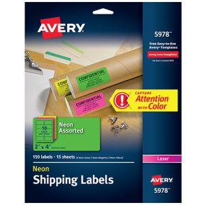 ETIQUETA AVERY NO.05978 LASER COLORES NEON 5.08X10.16 C/150 *