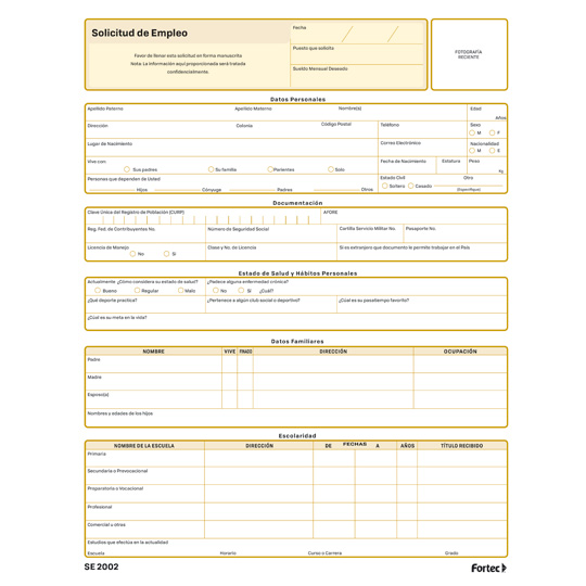 BLOCK 2002 SOLICITUD DE EMPLEO *