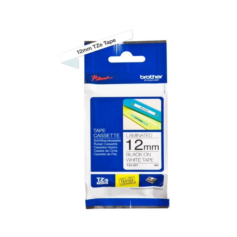 Pt320 CINTA P/ROTULAR BROTHER TZE231 NEGRO/BLANCO 12MM PT320 / 340 / 520 / 540