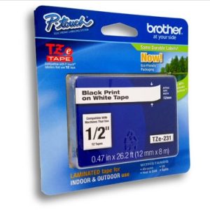 CINTA P/ROTULAR BROTHER TZE231 NEGRO/BLANCO 12MM PT320 / 340 / 520 / 540-0