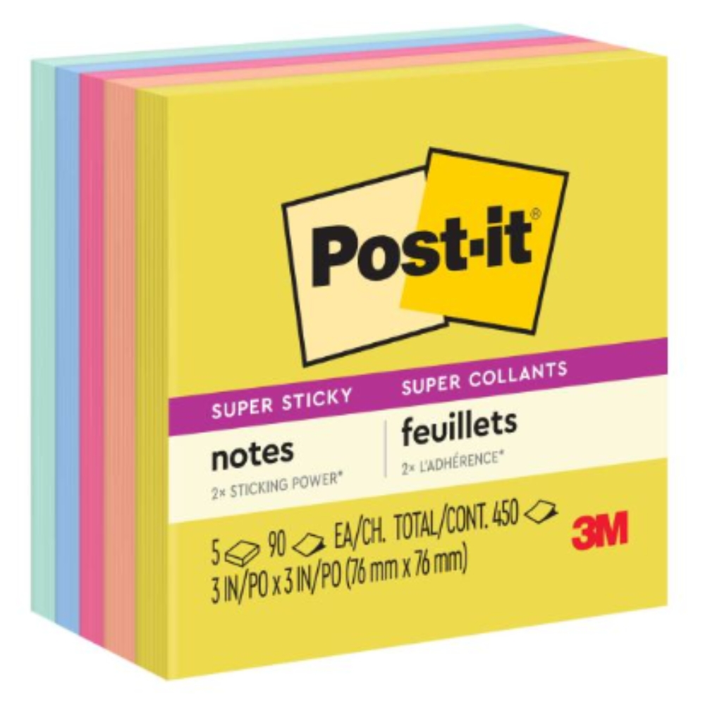 BLOCK POST-IT 3M NO.654-5SS JOY ALEGRIA 3X3 450H (90H X 5 COLORES)-0
