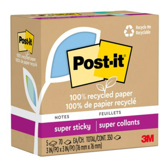BLOCK POST-IT 3M NO.654-5SST OASIS 3X3 350H RECICLADO-9882