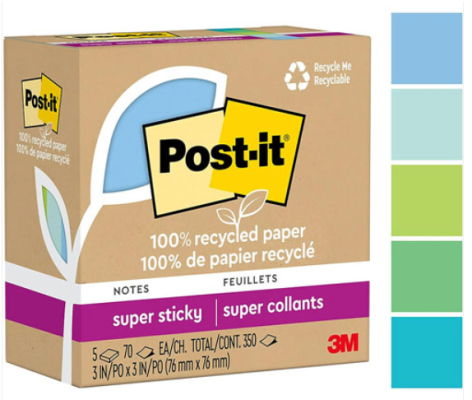 BLOCK POST-IT 3M NO.654-5SST OASIS 3X3 350H RECICLADO