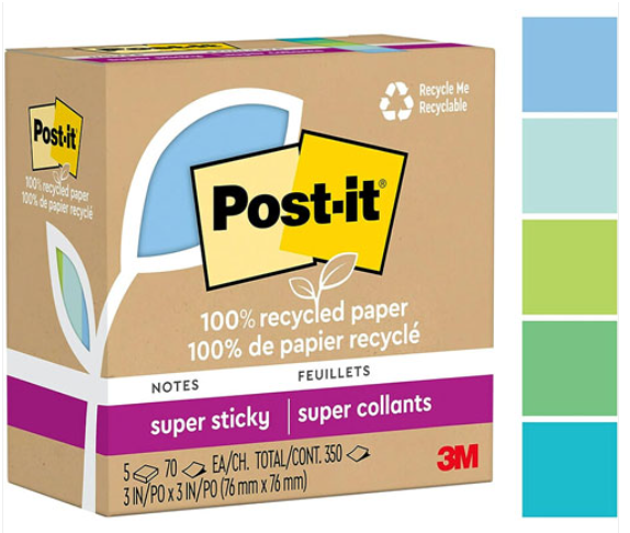 BLOCK POST-IT 3M NO.654-5SST OASIS 3X3 350H RECICLADO-0
