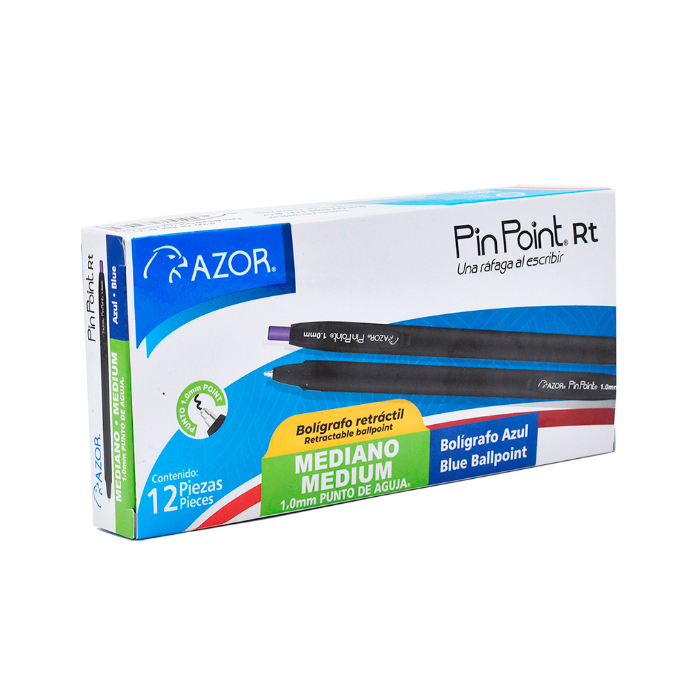 BOLIGRAFO AZOR PINPOINT RETRACTIL MEDIANO 1.00MM AZUL C/12 PZAS (6110AZ)*