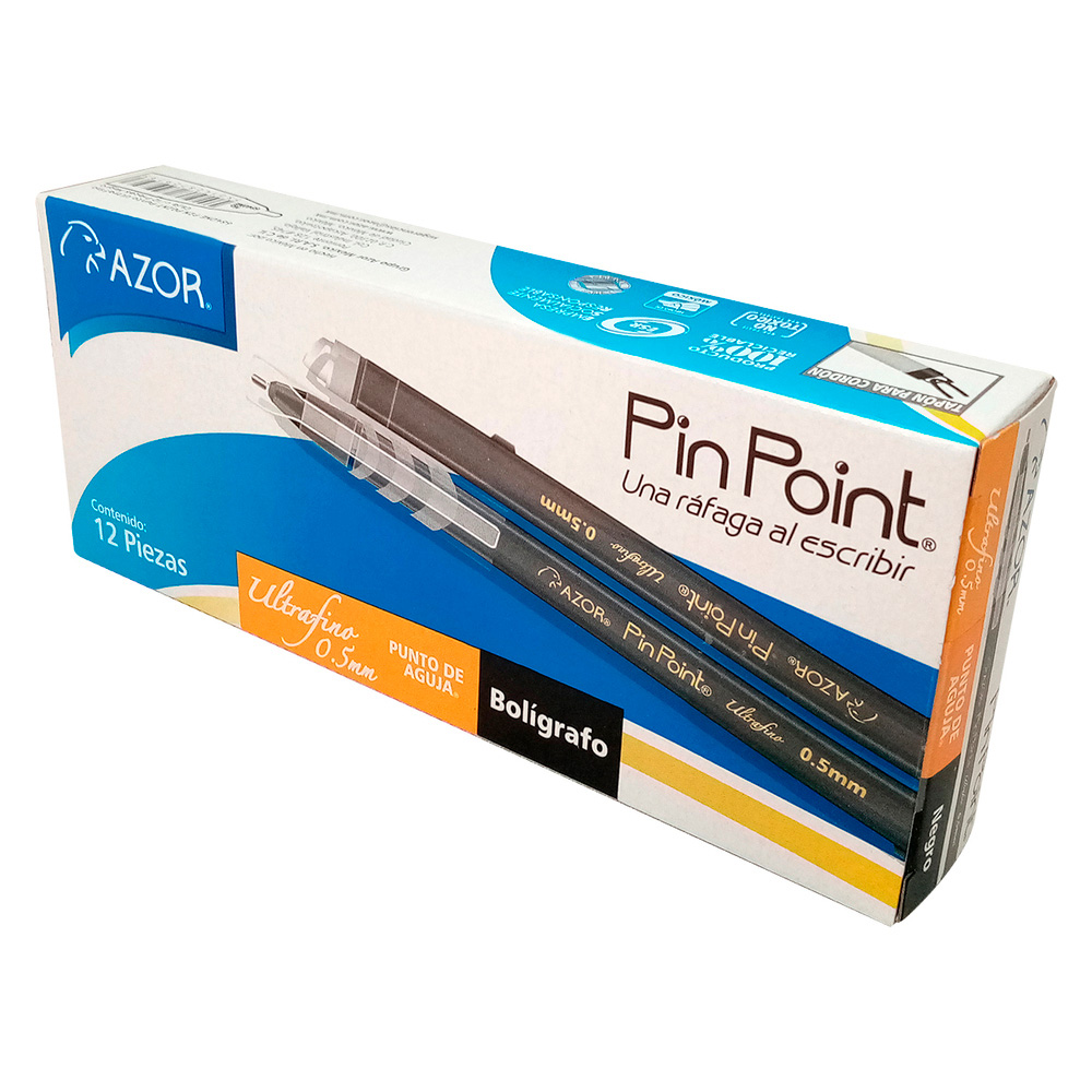 BOLIGRAFO AZOR PINPOINT ULTRAFINO 0.5MM NEGRO C/12 PZAS 6840NE*