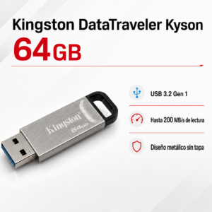 Alternative view of MEMORIA USB KINGSTON 64GB METÁLICA DTKN/64GB*