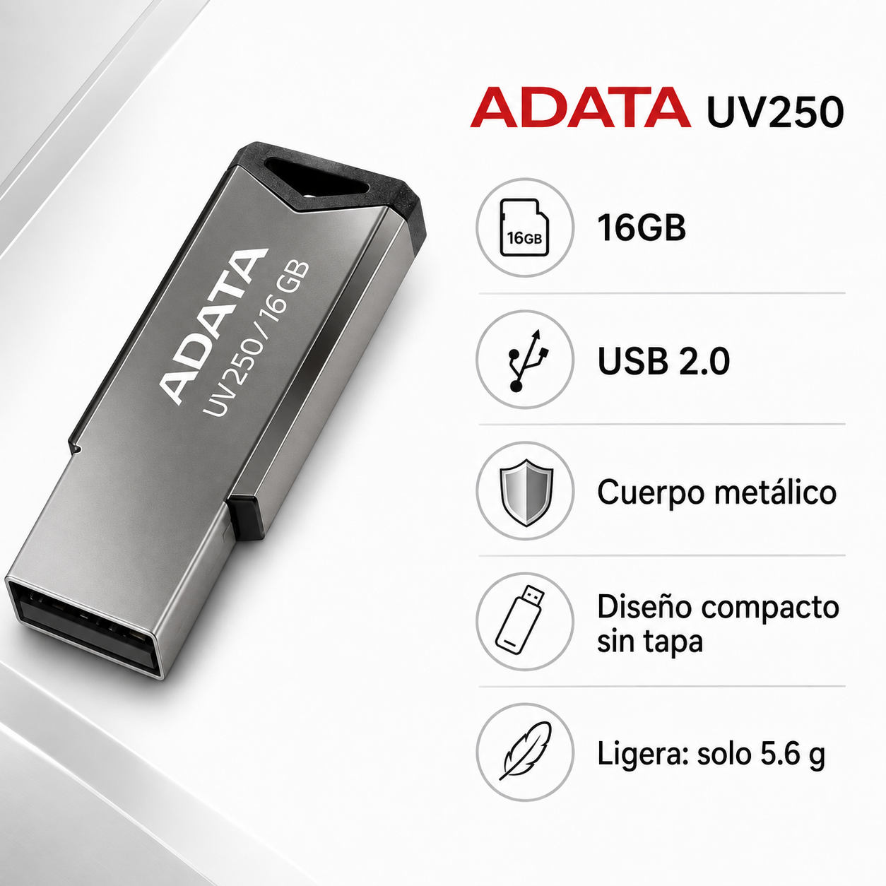 MEMORIA USB ADATA 16GB METÁLICA (AUV250) *** - Image 2