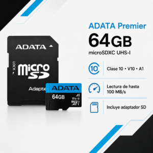 Alternative view of MEMORIA ADATA MICROSD+SD 64GB PREMIER CLASE 10 / SDHC/SDXC (AUSDX64GUICL10A1-RA1) ***