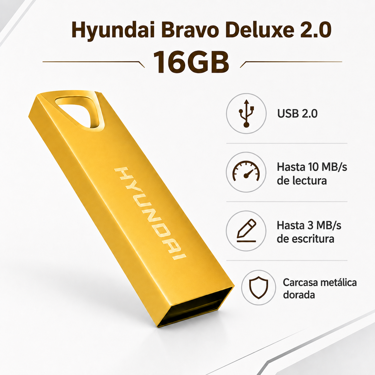MEMORIA USB HYUNDAI 16 GB GOLD DELUX 2.0 (U2BK/16GAG) * - Image 2