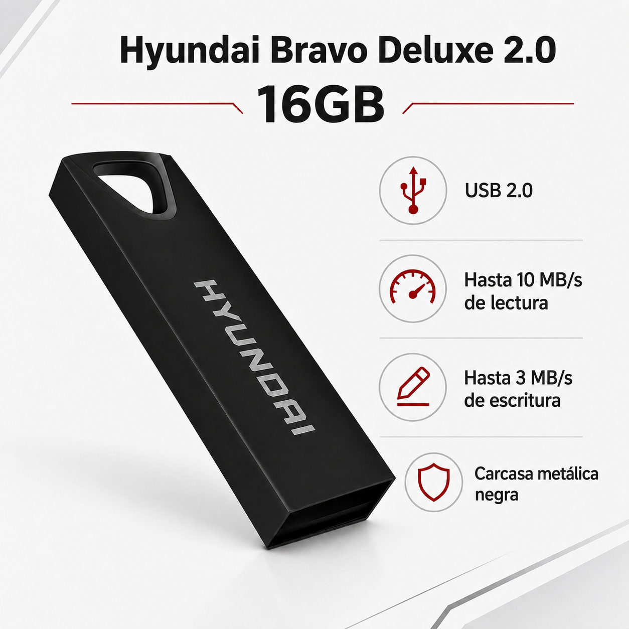 MEMORIA USB HYUNDAI 16 GB BLACK DELUX 2.0 (U2BK/16GAG) * - Image 2