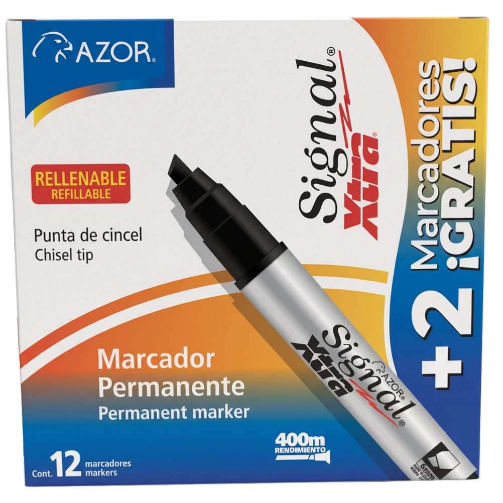 MARCADOR AZOR SIGNAL XTRA PERMANENTE NEGRO 12+2 ***